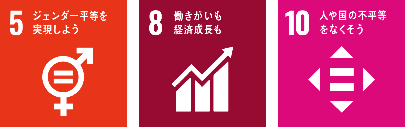 5 ジェンダー平等を実現しよう 8 働きがいも経済成長も　10 人や国の不平等をなくそう