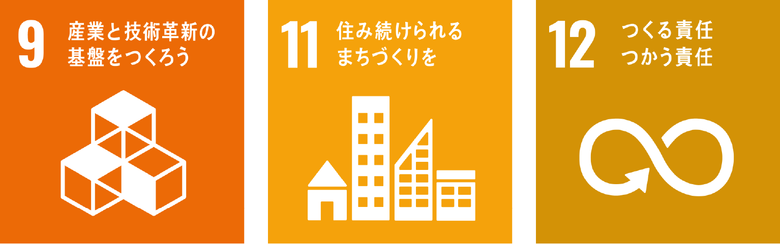 9 産業と技術革新の基礎をつくろう　11 住み続けられるまちづくりを　12 つくる責任つかう責任